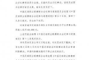 向四官抛冰袋染红！官方：漯河城市表援维托尔被禁赛6场、？6万
