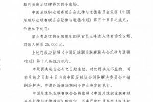 官方：通辽红狮领队对裁判员使用侮辱性说话，禁赛5场？2.5万