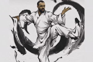 看得出来很喜欢了！狄龙转发自己身着路袍操练传统武当武术插画